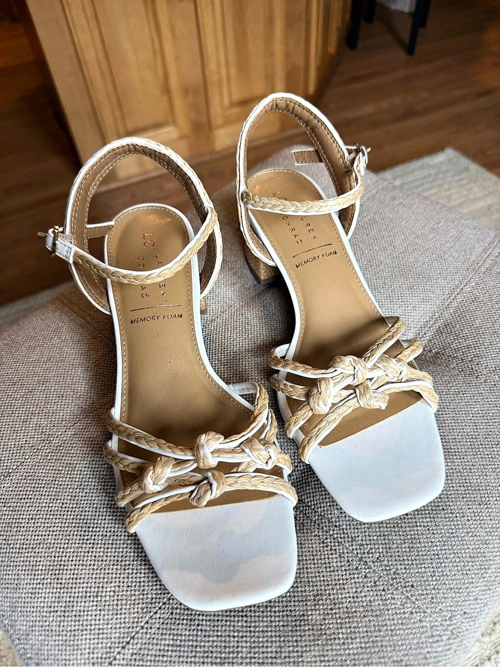 Lauren Conrad Strappy Heeled Sandals in White & Gold US 7.5